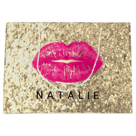 Name Bridal Pink Kiss Lips Glitzer Champagne Große Geschenktüte