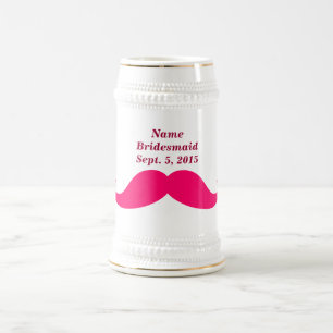 Name Bridesmaid Datum Pink Mustache Bierglas