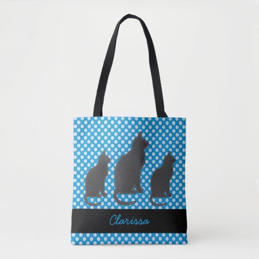 Name Bright Blue Polka Dot mit schwarzen Katzen hi Tasche (Vorderseite)