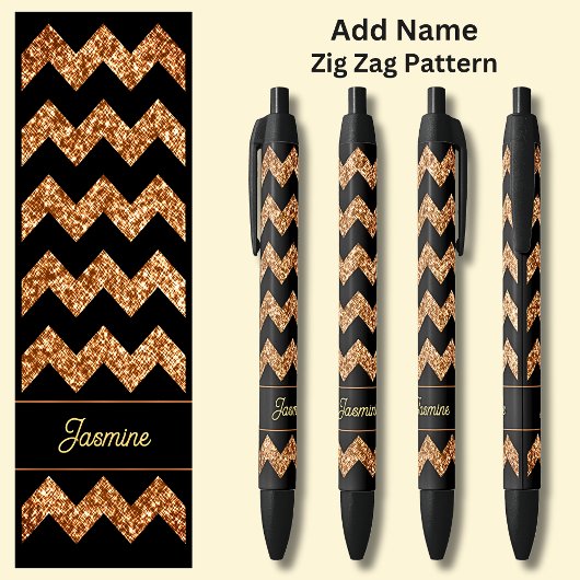 Name Bronze Brown Zig Zag auf schwarz Kugelschreiber