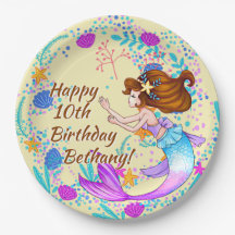 Name Brown Hair Mermaid Mauve auf Cream Party hinz