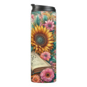 Name, Bücher & Kaffee mit Blumen Thermosbecher (Nach rechts gedreht)