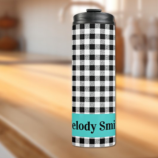 Name, Buffalo Check Turquoise 12oz Thermal Tumbler Thermosbecher