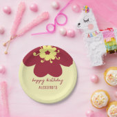 Name Burgundy Blossom Happy Birthday Pappteller (Party)