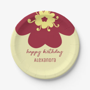Name Burgundy Blossom Happy Birthday Pappteller