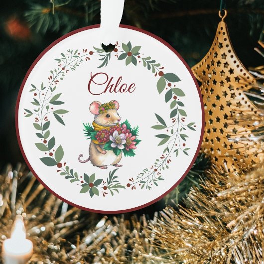 Name Burgundy Niedlich Mouse Weihnachtsbaum Ornament