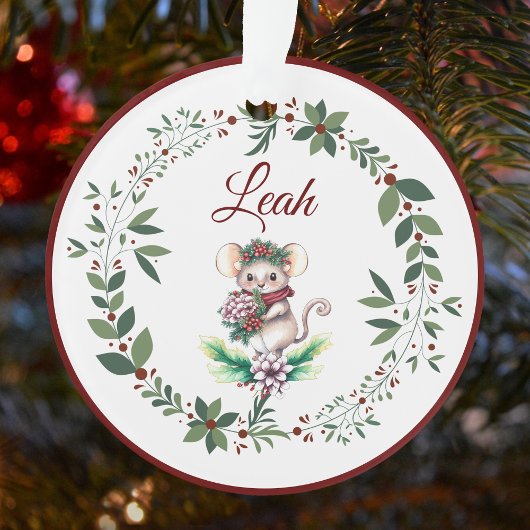 Name Burgundy Niedlich Mouse Weihnachtsbaum Ornament