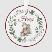 Name Burgundy Niedlich Teddy Weihnachtsbaum Ornament (Vorderseite)