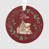 Name Burgundy Niedlich Teddy Weihnachtsbaum Ornament (Vorderseite)