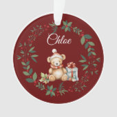 Name Burgundy Niedlich Teddy Weihnachtsbaum Ornament (Vorderseite)