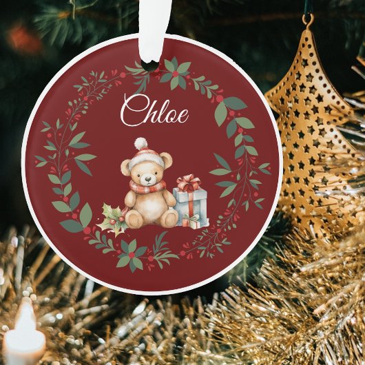 Name Burgundy Niedlich Teddy Weihnachtsbaum Ornament