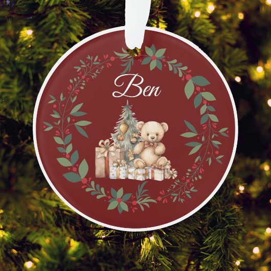 Name Burgundy Niedlich Teddy Weihnachtsbaum Ornament