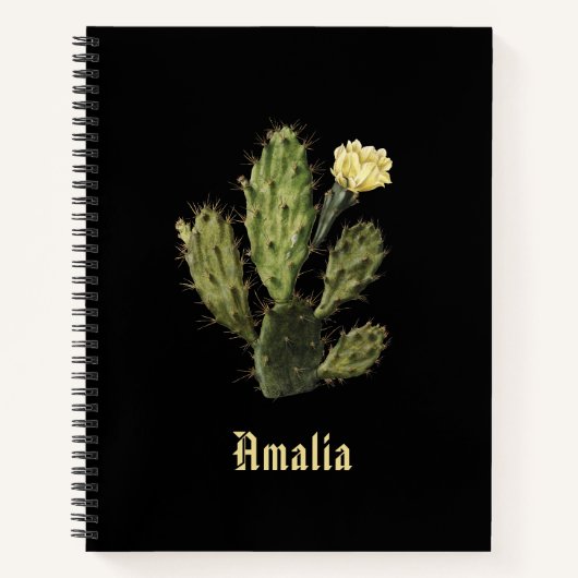 Name Cactus Blume Vintag Black Spiral Notebook Notizbuch (Vorderseite)