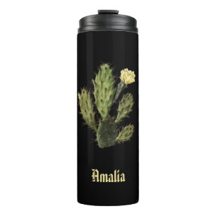 Name Cactus Blume Vintag Black Thermal Tumbler Thermosbecher