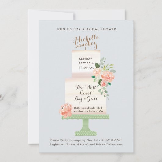 Name Cake Topper Wasserfarbe Brautparty Einladung (Vorderseite)