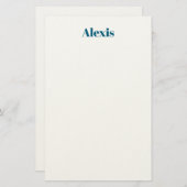 Name Calligraphy Script Plain Simple White Blue Briefpapier (Vorne/Hinten)