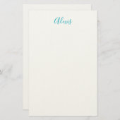 Name Calligraphy Script Plain Simple White Blue Briefpapier (Vorne/Hinten)