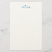 Name Calligraphy Script Plain Simple White Blue Briefpapier (Vorderseite)