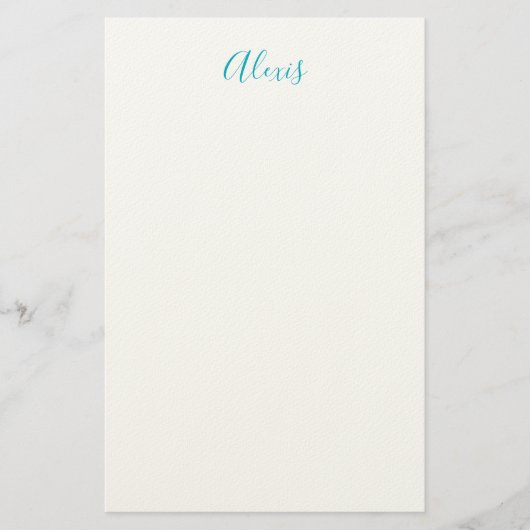 Name Calligraphy Script Plain Simple White Blue Briefpapier (Vorderseite)