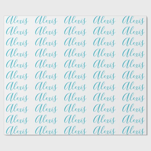 Name Calligraphy Script Plain Simple White Blue Geschenkpapier (Flach)