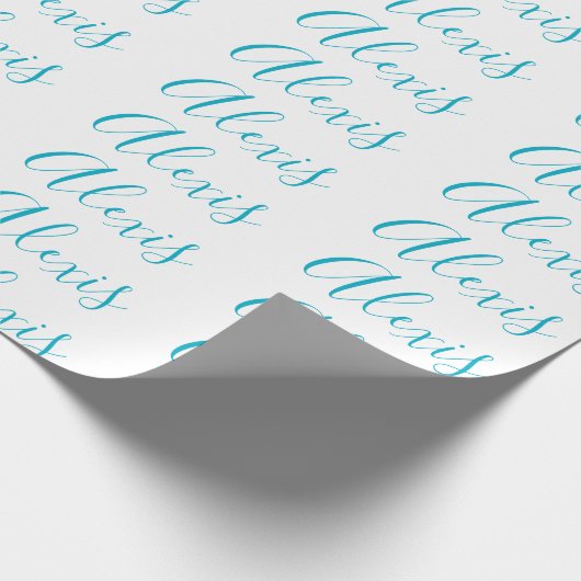 Name Calligraphy Script Plain Simple White Blue Geschenkpapier (Ecke)