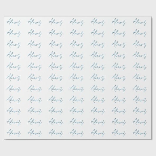 Name Calligraphy Script Plain Simple White Blue Geschenkpapier (Flach)
