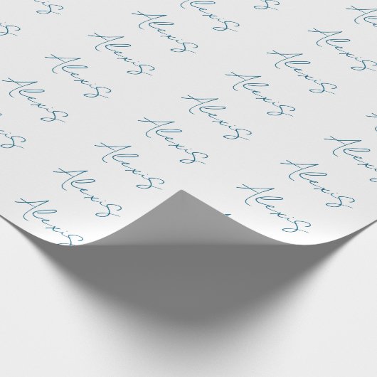 Name Calligraphy Script Plain Simple White Blue Geschenkpapier (Ecke)