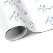 Name Calligraphy Script Plain Simple White Blue Geschenkpapier (Rolleneckpunkt)