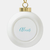 Name Calligraphy Script Plain Simple White Blue Keramik Kugel-Ornament (Vorderseite)