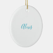 Name Calligraphy Script Plain Simple White Blue Keramik Ornament (Rechts)
