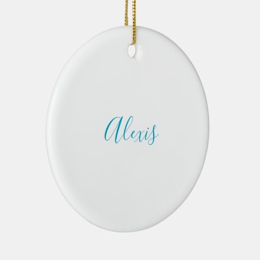 Name Calligraphy Script Plain Simple White Blue Keramik Ornament (Rechts)