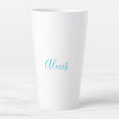 Name Calligraphy Script Plain Simple White Blue Milchtasse (Vorderseite)