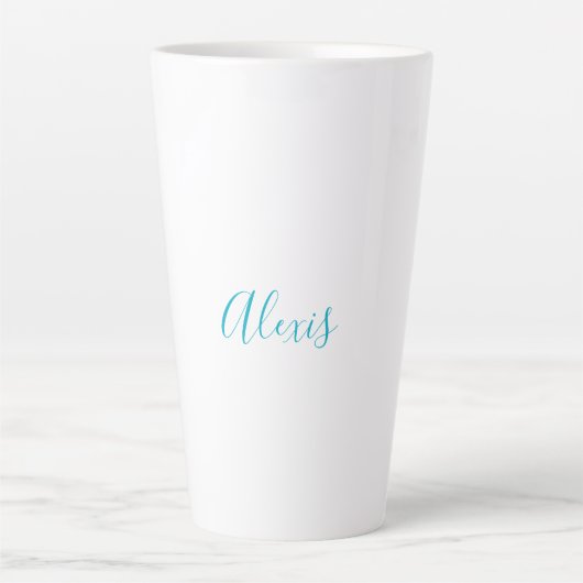 Name Calligraphy Script Plain Simple White Blue Milchtasse (Vorderseite)