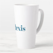 Name Calligraphy Script Plain Simple White Blue Milchtasse (Rechte Ecke)