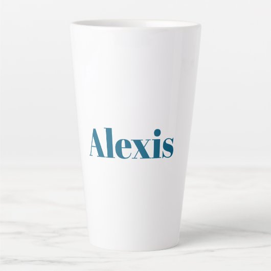 Name Calligraphy Script Plain Simple White Blue Milchtasse (Vorderseite)