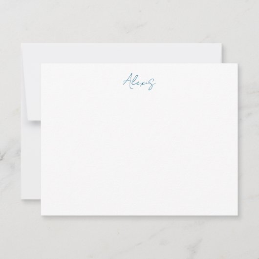 Name Calligraphy Script Plain Simple White Blue Mitteilungskarte (Vorderseite)