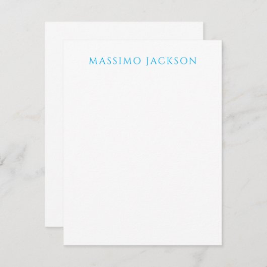 Name Calligraphy Script Plain Simple White Blue Mitteilungskarte (Vorne/Hinten)