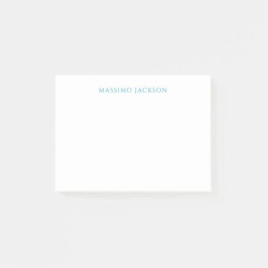 Name Calligraphy Script Plain Simple White Blue Post-it Klebezettel (Vorderseite)