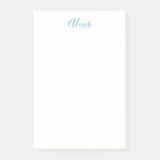 Name Calligraphy Script Plain Simple White Blue Post-it Klebezettel (Vorderseite)