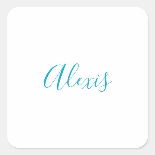 Name Calligraphy Script Plain Simple White Blue Quadratischer Aufkleber (Vorderseite)
