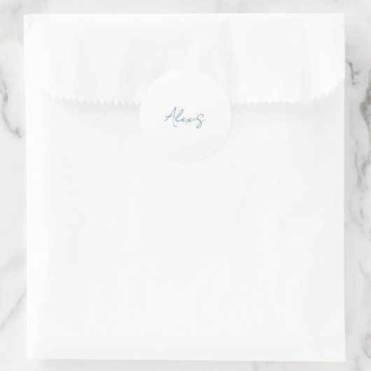 Name Calligraphy Script Plain Simple White Blue Runder Aufkleber (Tasche)