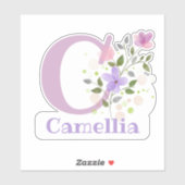 Name Camellia plus Initial mit Blumendesign Aufkleber (Blatt)