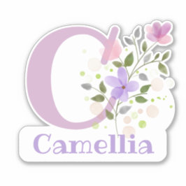 Name Camellia plus Initial mit Blumendesign Aufkleber