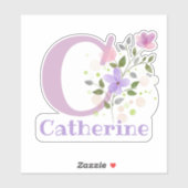 Name Catherine plus Initial mit Blumendesign Aufkleber (Blatt)