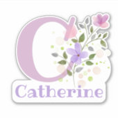 Name Catherine plus Initial mit Blumendesign Aufkleber (Vorderseite)