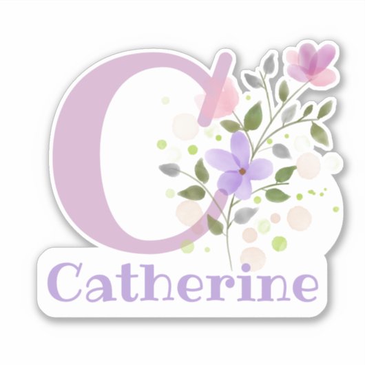Name Catherine plus Initial mit Blumendesign Aufkleber (Vorderseite)