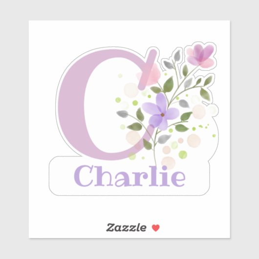 Name Charlie plus Initial mit Blumendesign Aufkleber (Blatt)