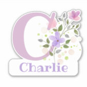 Name Charlie plus Initial mit Blumendesign Aufkleber (Vorderseite)