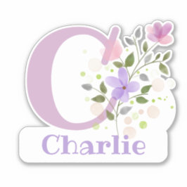 Name Charlie plus Initial mit Blumendesign Aufkleber