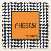 Name & Cheers! Orange Black White Houndstooth Untersetzer (Vorderseite)